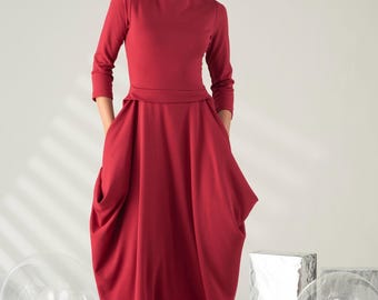 Avant Garde Winter Balloon Dress, Asymmetrical Maxi Dress