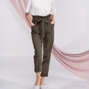 Linen High Waisted Pants, Linen Tapered Pants