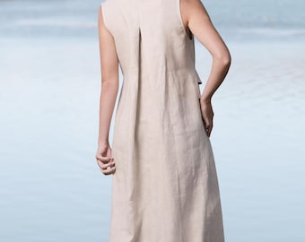 Linen Maxi Dress Sleeveless, Summer Maternity Dress, Side Pockets, A-line silhouette