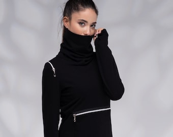 Turtleneck Sweatshirt for Women, Fitted Sweatshirt Zipper, High Neck Top, Warm Top, Winter Top with Zipper on Shoulderson