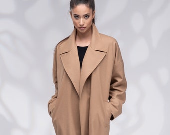 plus size camel wrap coat