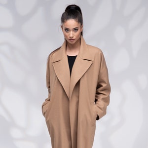 Camel Wool Coat, Winter Coat, Coats Women, Warm Coat with Belt, Long Wrap Coat, Plus Size Coat