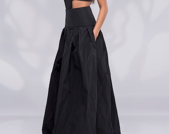 Jupe longue noire, jupe taille haute, jupe de mariage, jupe en taffetas