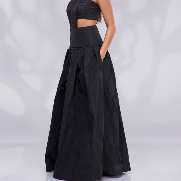 Black Long Maxi Skirt, High Waisted Skirt, Wedding Skirt, Taffeta Skirt