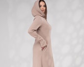 Winter Maxi Sweatshirt Dress Hooded, Long Hoodie Dress, Zip