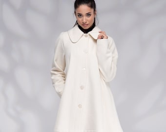 Wool Swing Coat Women, Winter Coat Plus Size, White Coat with Lining, Short  Warm Coat