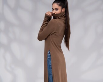 Maxi Sweater Turtleneck Dress with Thumb Hole Sleeves
