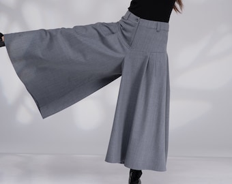 Wool Palazzo Pants Women, Gray Wide Leg Pants Women, Slow Fashion, Capsule  Wardrobe, Sustainable Clothes 