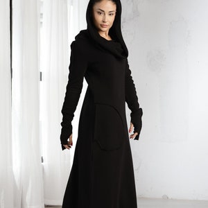 Vestido con capucha, vestido largo de invierno con capucha, vestido largo con capucha y mangas con abertura para los pulgares, vestido de elfo