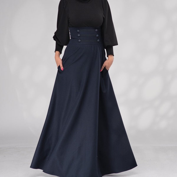 Wool Maxi Skirt, Long Winter High Waisted Skirt, Victorian Walking Skirt, Edwardian Skirt, Dark Academia Clothing