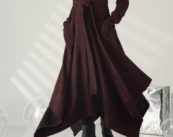 Cardigan longo com capuz, capa com capuz, jaqueta gótica