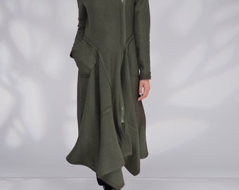 Cappotto di lana con cappuccio, cappotto lungo da donna, cappotto invernale con cappuccio, cappotto lungo caldo, cappotto di lana cotta, cappotto con zip