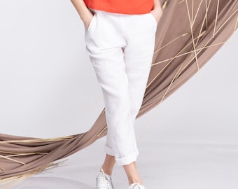 Linen Pants White, Tapered Linen Pants