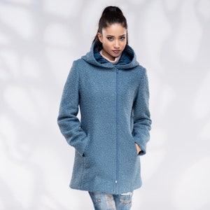 Wool Coat Women, Short Hooded Coat with Zipper image 4