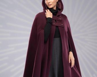 Winter Cloak with Hood, Wool Hooded Cape Coat