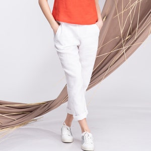 Linen Pants White, Tapered Linen Pants