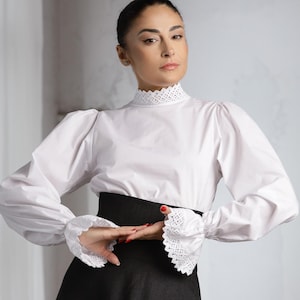 Linen Victorian Blouse, Edwardian Blouse Linen, Balloon Sleeve Blouse, Linen Collared Shirt, Bishop Sleeve Blouse, Puffy Sleeve Blouse