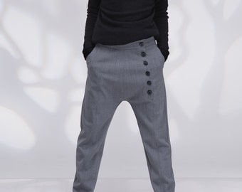 Wool Harem Pants, Drop Crotch Pants, Harem Pants Women, Grey Harem Pants, Baggy Pants, Wool Trousers, Grey Pants, Winter Pants, Danellys