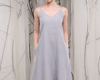Vestido largo de lino con tirantes finos, vestido maxi lencero