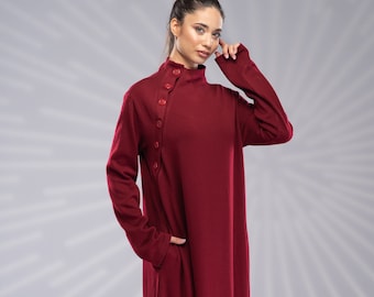 Long Maxi Sweater Dress, Wool Knit Turtleneck Dress