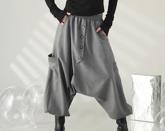 Wolle Haremshose Frauen, Winter Hose mit tiefem Schritt