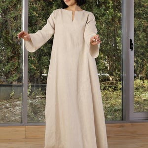 Linen Kaftan Women, Linen Maxi Dress, Long Linen Dress Women, Linen Abaya