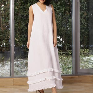 White Long Linen Dress Sleeveless, Linen Maxi Dress, Linen Wedding Dress