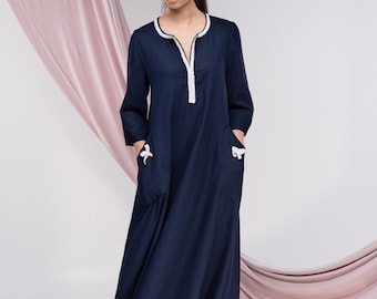 Linen Kaftan Maxi Dress, Linen Dress Women, Linen Abaya for Women