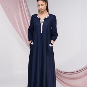 Linne Kaftan Maxiklänning, Broderad Boho Abaya bild 2