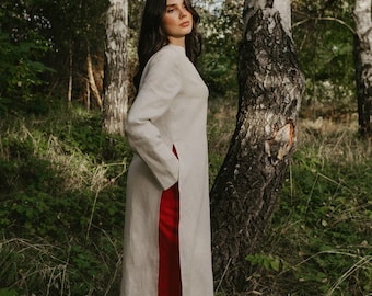 Handmade Linen Tunic and Palazzo Pants Set, Women's Linen Suit