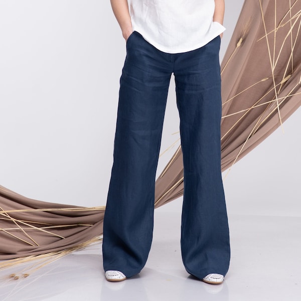 Linen Pants for Women, Wide Leg Pants Linen, Linen Palazzo Pants Women, Linen Trousers Women with Elastic Waist