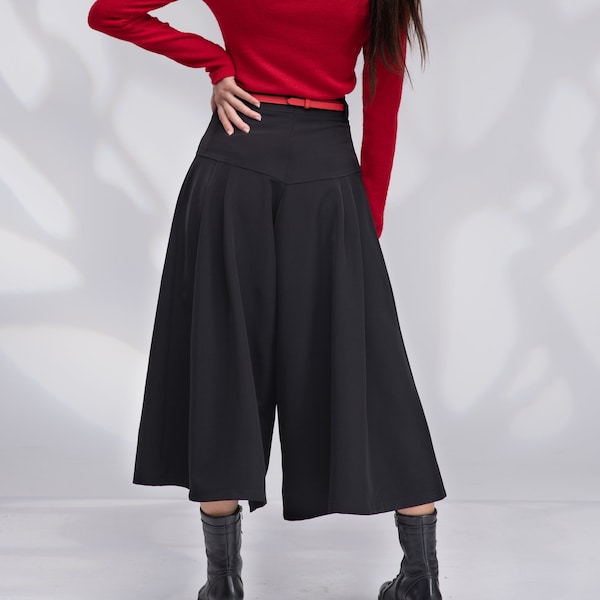 Jupe-culotte en laine, Pantalon jupe en laine pour femme, Pantalon large d'hiver, Pantalon en laine, Pantalon palazzo noir, Pantalon en laine pour femme