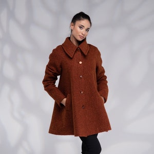 Wool Swing Coat Women, Plus Size Coat, Winter Short Coat, A Line Coat, Burnt Orange, Warm Coat