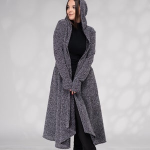 Wool Cloak with Hood, Long Hooded Cardigan, Hooded Duster, Sweater Coat, Winter Cardigan Sweater, Pixie Coat