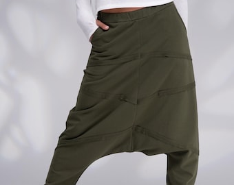 Avant-garde Drop Crotch Trousers, Harem Pants Women, Cotton Harem Joggers