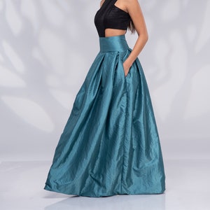 Formal Long Maxi Skirt, High Waisted Skirt, Taffeta Skirt Teal Blue
