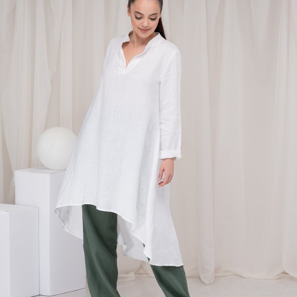 Linen White Tunic Top