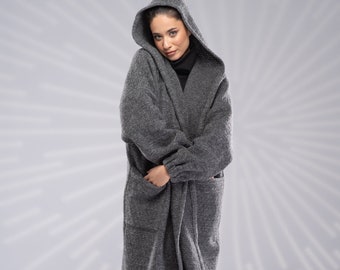 Manteau-pull en laine, cardigan long à capuche, maxi cardigan femme, cardigan oversize, manteau en tricot