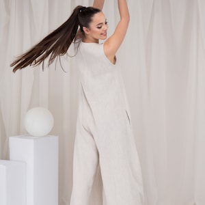 Women Linen Overalls, Jumpsuit Linen Maxi Dress Women, Oversized Jumpsuit Women, Wide Leg Jumpsuit,  Summer Romper Linen, Relaxed Overalls