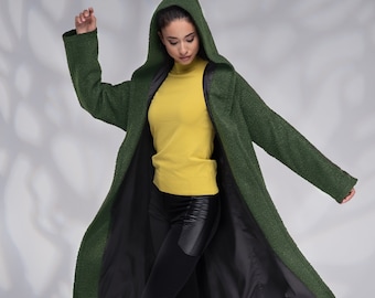 Wool Coat Women, Hooded Oversized Winter Coat Plus Size