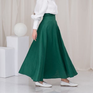 Long Linen Skirt Women, Linen Maxi Skirt Green, Full Circle Skirt, Walking Skirt, Edwardian Skirt