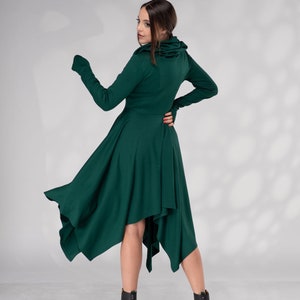Winterkleid mit Kapuze, Kapuzenkleid mit Daumenlöchern Ärmel, Wollkleid für Frauen, Elfenkleid, Pixiekleid mit Kapuze