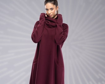 Winter Maxi Sweatshirt Dress, Turtleneck Dress, Plus Size Maxi Dress, Winter Abaya, Long Winter Dress, Loungewear Dress