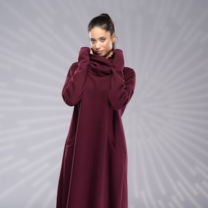 Winter Maxi Sweatshirt Dress, Turtleneck Dress, Plus Size Maxi Dress, Winter Abaya, Long Winter Dress, Loungewear Dress