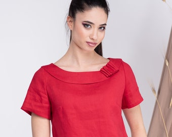 Linen Top Red, Linen Blouses for Women