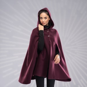 Wool Hooded Cape Coat, Winter Short Hooded Cloak, Hooded Cloak Coat, Hooded Wool Cape, Wool Poncho Coat