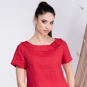Linen Top Red, Linen Blouses for Women