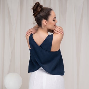 Linen Sleeveless Blouse, Linen Tank Top, Linen Tops for Women, Cross Back Top, Linen Crop Top, Linen Top Open Back