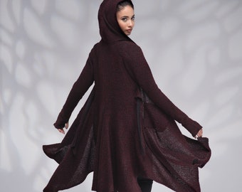 Hooded Cardigan Sweater for Women, Winter Cloak with Hood