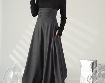 Winter Wool Maxi Skirt, Victorian Walking Skirt, High Waist